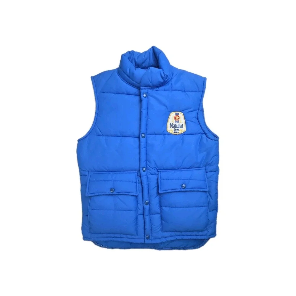 Vintage '70s '80s Natural Light Beer Puffer Vest Size Small Blue USA‎ A & Eagle